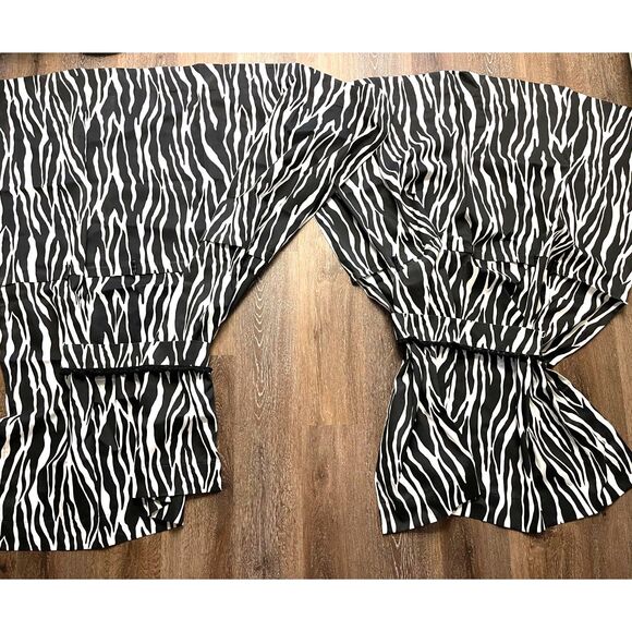 Black & White Zebra Design Animal Print Black Out Curtains W/Pull Backs 54"x53" - Picture 1 of 8